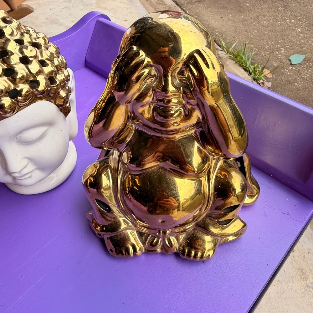 GC Naturals Gold Ceramic Buddha Figurine Set 3pc Zen Home Decor Scented Sachets - Picture 4 of 7